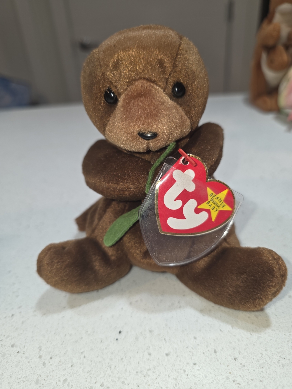 Ty Beanie Baby Brown Bear Plush with Heart Tag